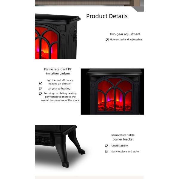 2 Temperature Adjust Level Electric Fireplace Heater Indoor LED Decorative Flame
