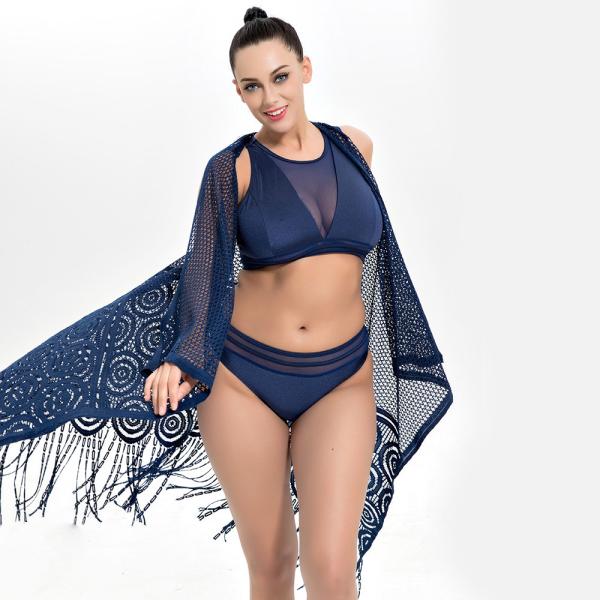 2019 New Plus Size Two piece Swimsuit Solid Color Swimsuit Women Push up 1951 with cover up
