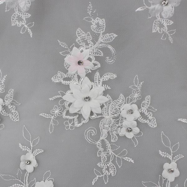 tela frisada do laço da flor 3D, tela do tule do laço do bordado para vestidos nupciais