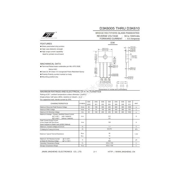 100-1000V Voltage D3K606 6A/600V Through Hole Bridge Rectifier Diode with Performance