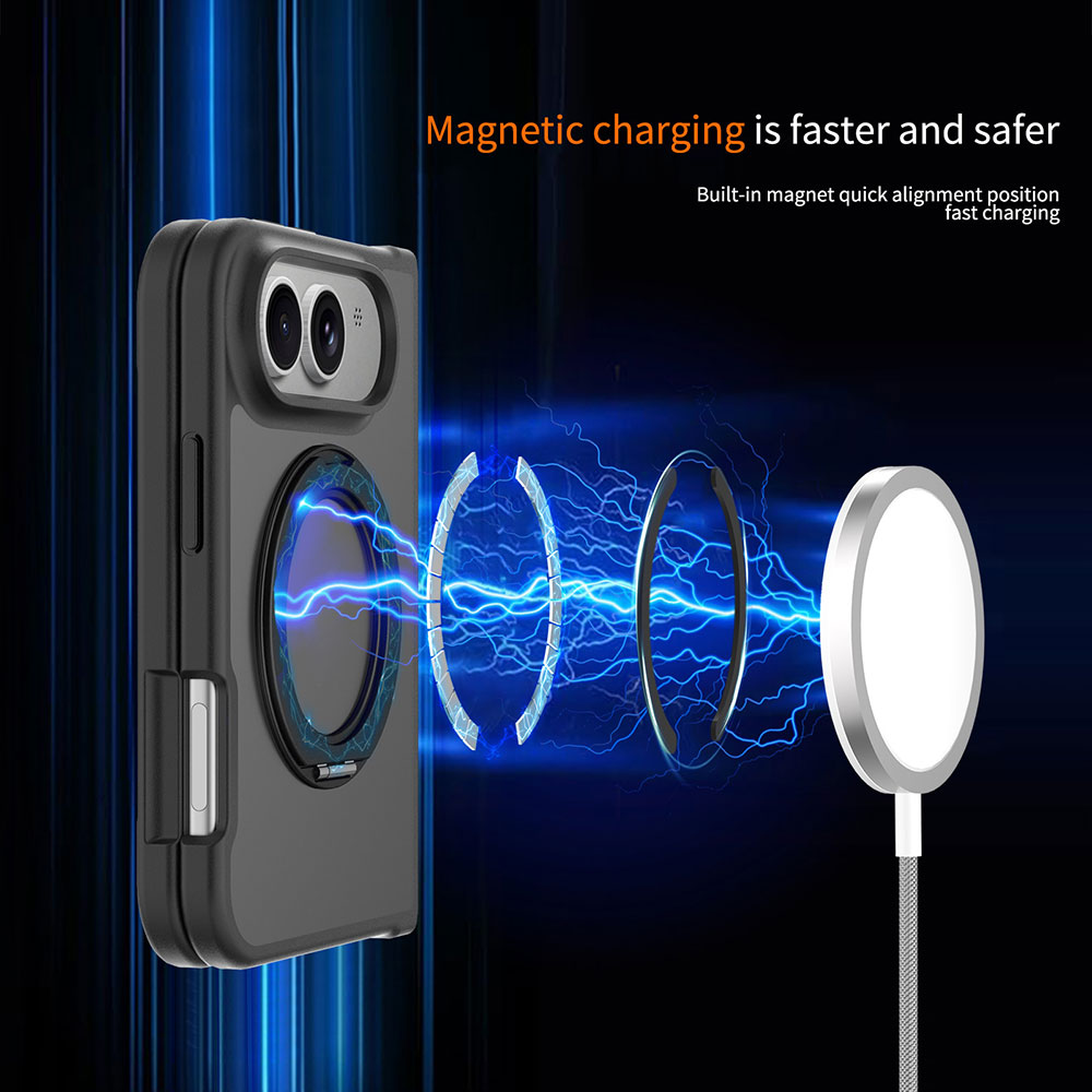 For iPhone 18 Fold 2026 2.0 mm PC TPU Magnetic Stand Case Transparent Matte Shockproof Cover Supports Wireless Charging