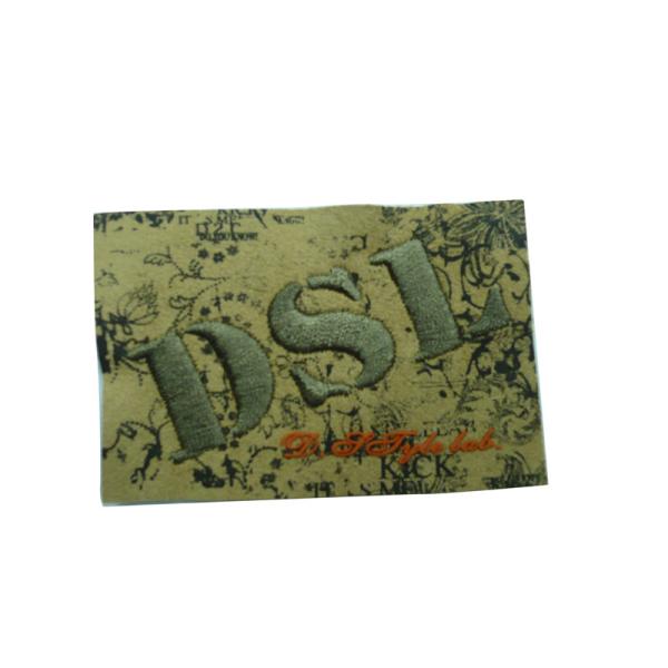 Brown Embossed Leather Patches With Embroidered DSL Logo For Jeans' Backing