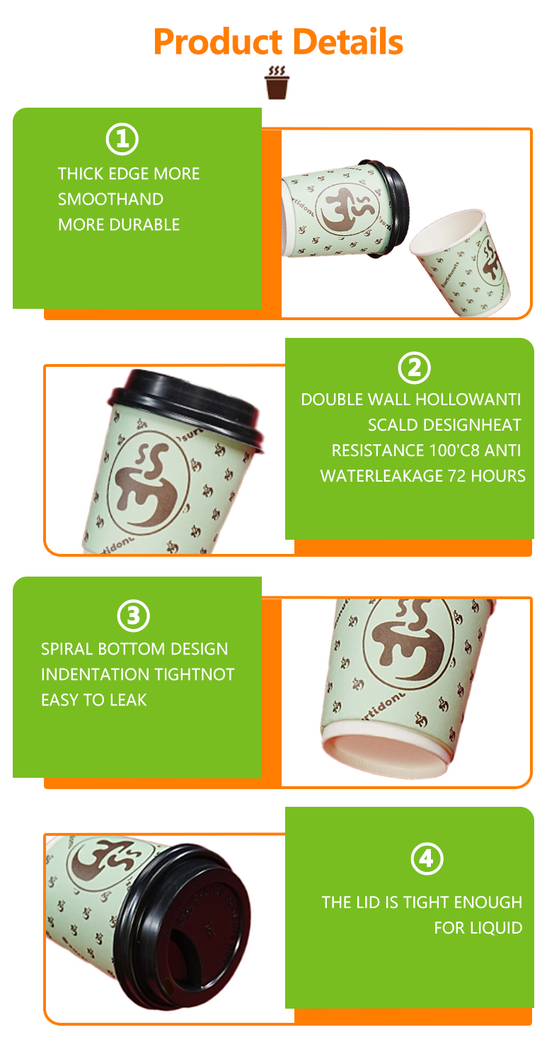 Disposable eco-friendly recyclable paper cup wholesale customized logo 8oz double-layer coffee cup