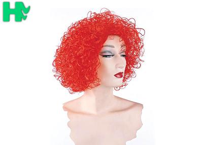 Kinky Curly Red Color Clown Synthetic Cosplay Wigs Explosive Head Style For Football Fans