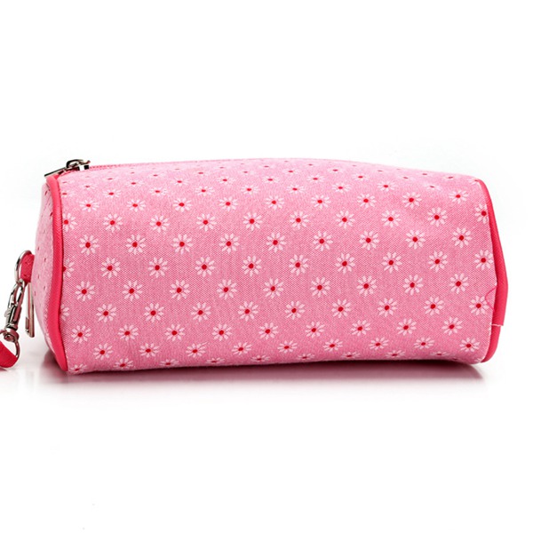 Female Custom Cosmetic Bags , Floral Cotton Double Zipper Makeup Pouch For Purse