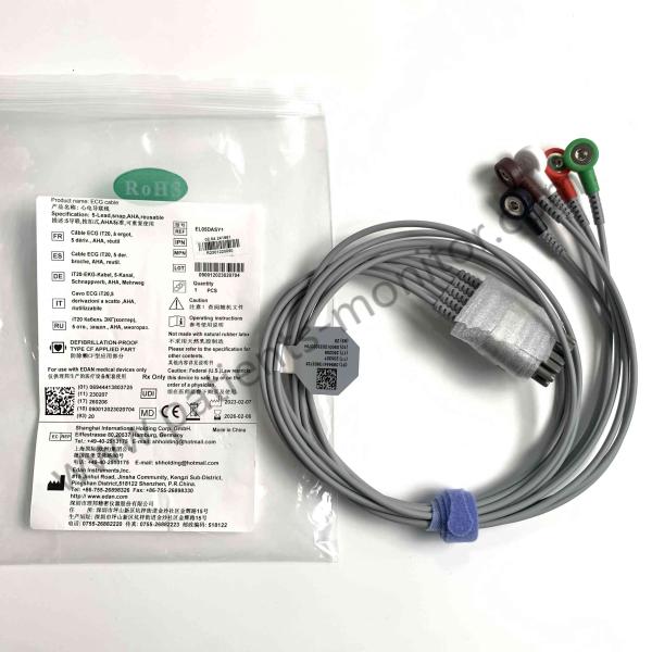 Edan 5 Lead Snap AHA Reusable ECG Cable REF EL05DASY For Edan IT20 Telemetry Ransmitter