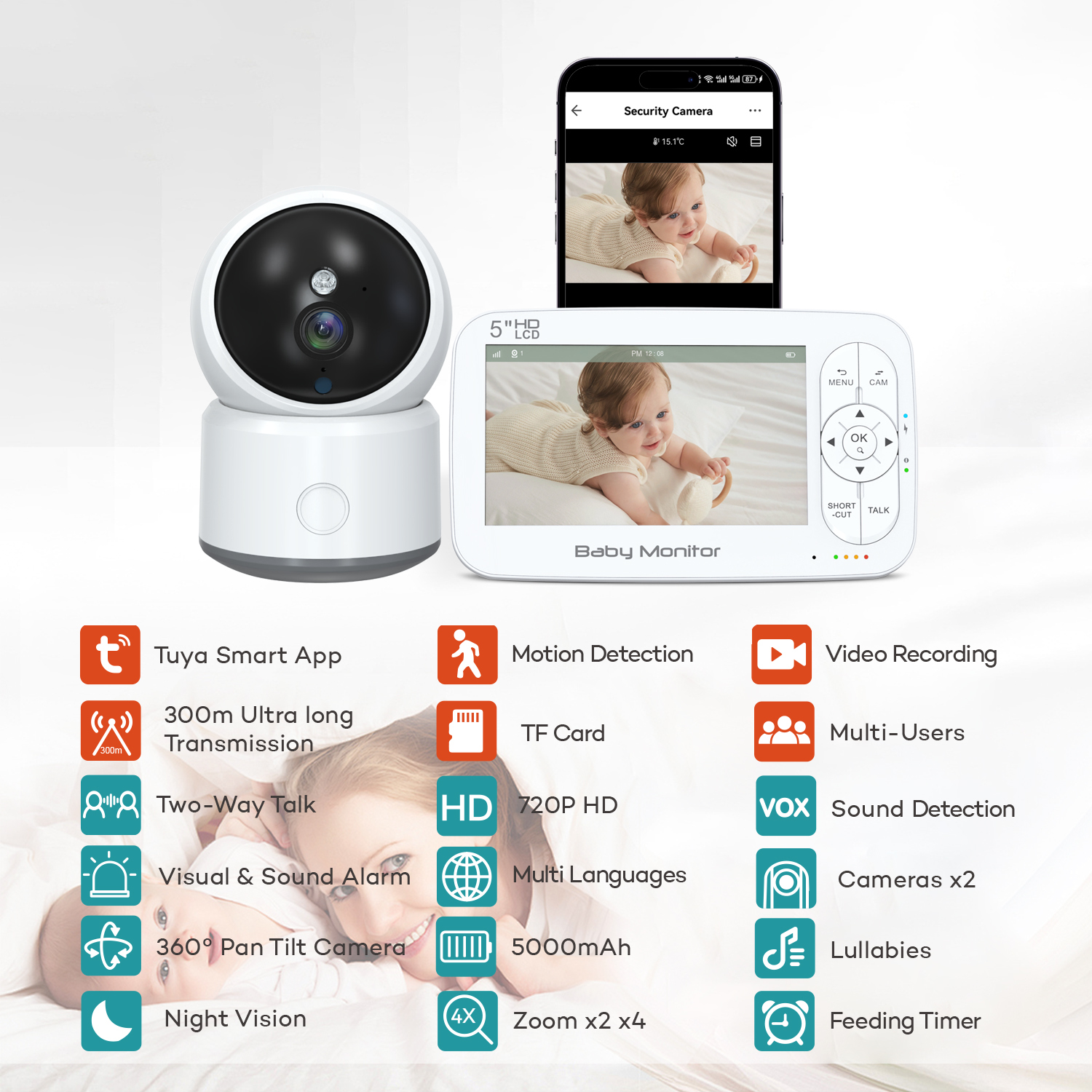 PTZ Camera Pet Monitor 2 Way Intercom Wireless High-Definition Monitoring PTZ Camera Night Vision Dog PTZ Camera Motion Detection