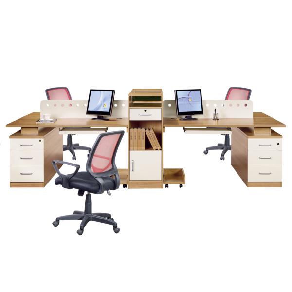 Light Cherry 4 Seat Office Workstation Desk / Partition Workstation Table