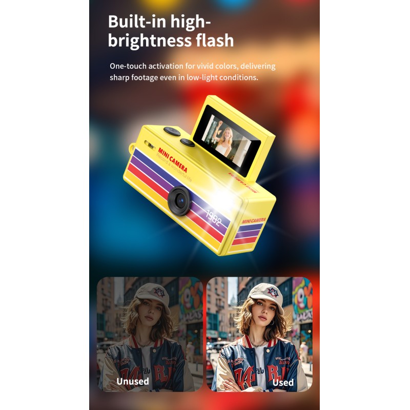 Portable 720P Retro Mini Trendy Toy Thumb Digital Camera with 0.96-Inch Flip Screen and 200mAh Battery Wearable Classic Camera