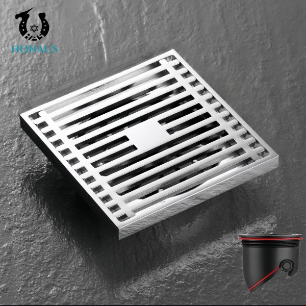 Gun Grey Bathroom Shower Accessories Floor Drain Full Brass Body Multi Layer Coated