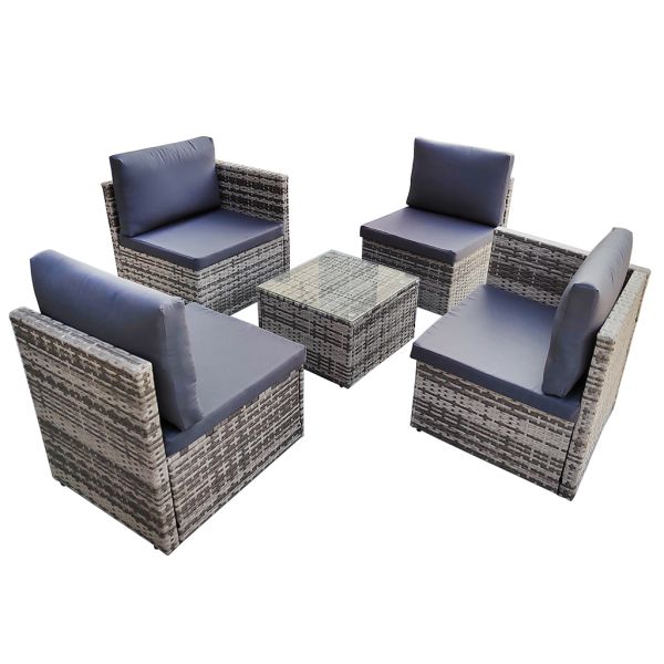 Garden Furniture Outdoor Low Price  5 Pieces Set Steel Frame Rattan Grey Small Size Wicker Furniture