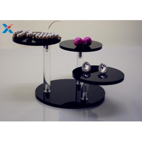 Black Acrylic Jewelry Organizer Necklace Bracelet Earring Display With Round Tray