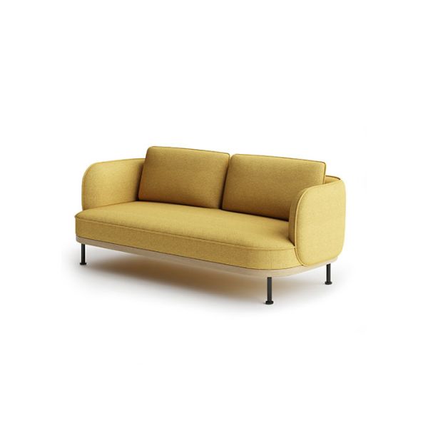 Upholstered Commercial Sofa Rounded 3 Seater Sofa With Wood Base For Hotel Lounge
