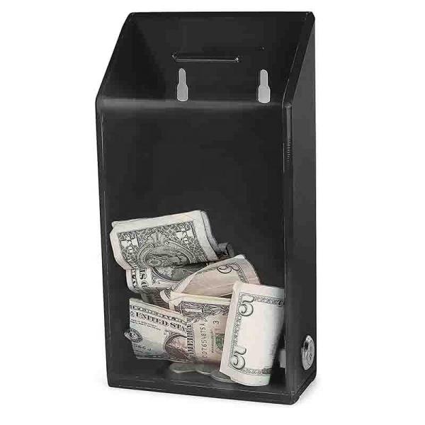 Transparent Clear Plexiglass Donation Box With Lock And Key Floor Stand Charity Ballot Collection