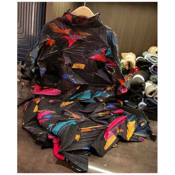 Casual Printed Dress High-End Waist Lace-Up Pleated Long Skirt for Spring European American Cross-Border New