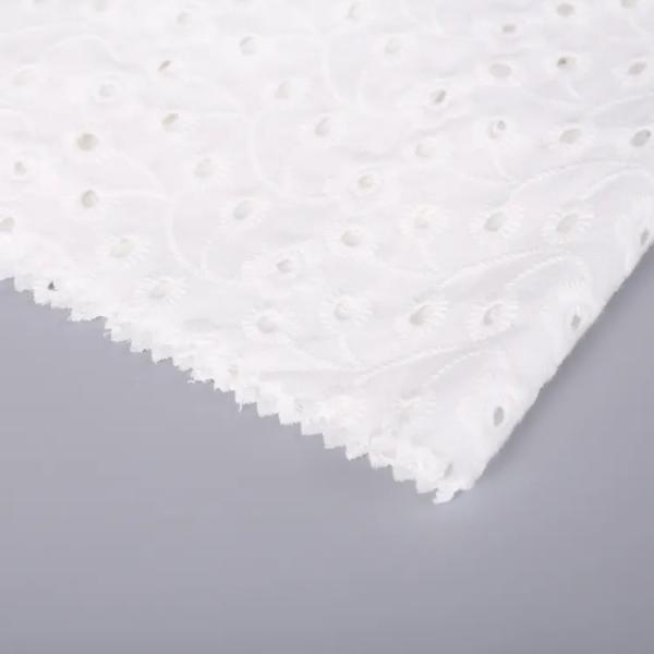 Luxury White Cotton Embroidery Fabric For Beautiful Dress