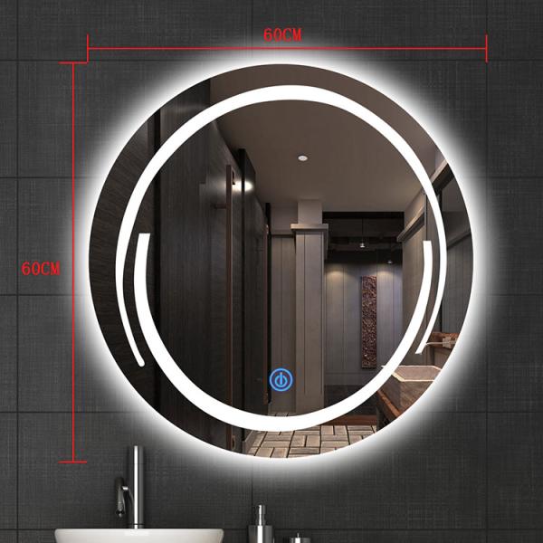 Wall Mounted Round LED Bathroom Mirror Custom Aluminum Frame With LED Light