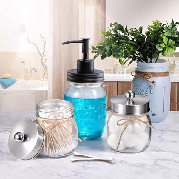 Bathroom 16OZ Refillable Glass Soap Dispenser With Pump Stainless Steel