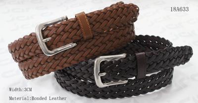 3.0CM Lady Bonded Leather Dark Brown / Tan Belt Tape In Classic Buckle