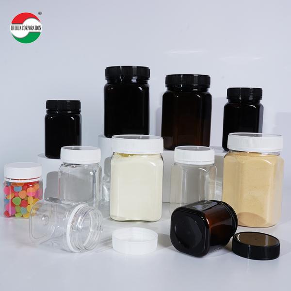 Bouteille en plastique PET étanche en noir sur mesure pour les aliments, scellée avec un joint en aluminium pour les fruits secs, collations, chocolat et miel