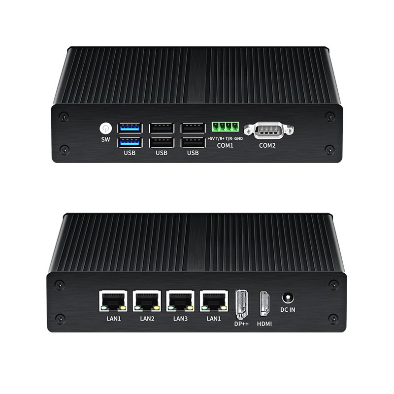 Industrial Fanless Mini Computer Linux Intel N100 DDR4 16G RAM 4LAN Dual COM