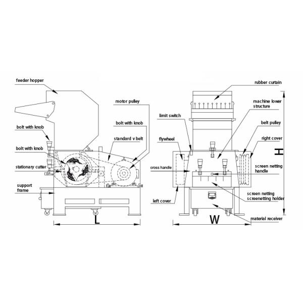 15kw Maquina de trituración de plástico de desechos para la minería de energía Botellas de plástico triturador dibujo
