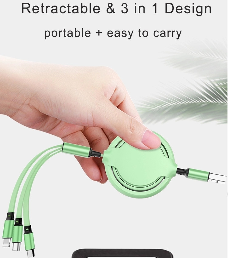 Multi Retractable быстрый заряжатель связывает зарядный кабель жидкостного силикона 1.2m множественный