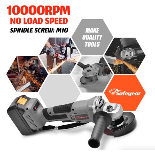 SAFEYEAR 21V 4'' Brushless Cut Off Tool 4.0Ah 10000RPM Electric Hand Grinder Machine