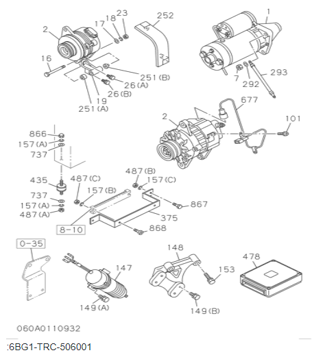 1811004013 Partes del motor del excavador de arranque para 6BG1 LX110-7