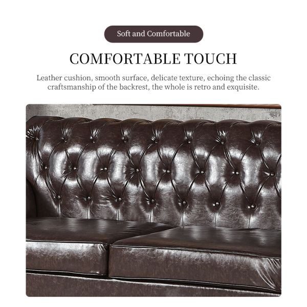 Nidea #8899 High Quality Traditional Retro European Chesterfield Genuine Leather Square Living Room Sofa Set with Sponge Filling