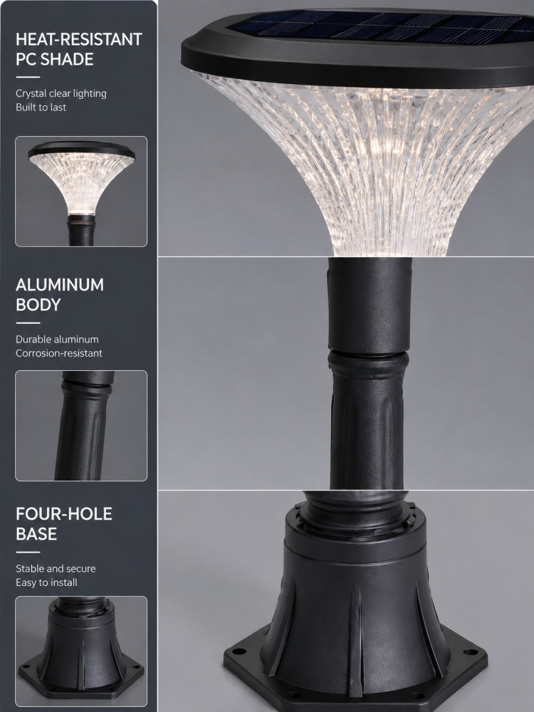 5W Flared Cone Solar Courtyard Post Light IP65 For Residential Entrances And Walkways