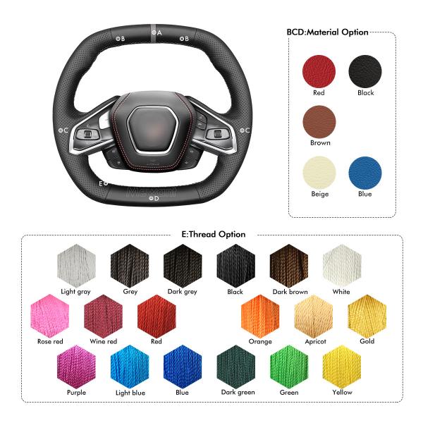 Hand Stitching PU Leather Steering Wheel Cover for Chevrolet Corvette C8 2020 2021 2022 2023
