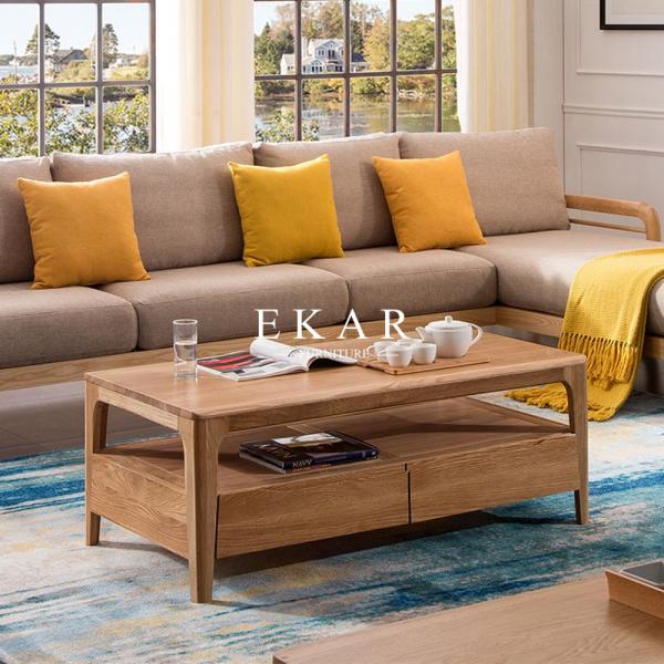 Rectangle Solid Wood Oak Nordic Design Contemporary Coffee Tea Table