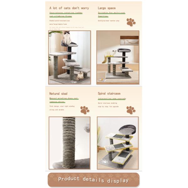 Design Rotary Ladder Gray Pet Cat Tree Tower with Wood Modern Cat Sisal Scratcher