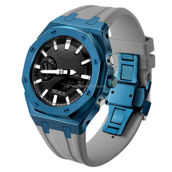Casque et bande de montre en acier inoxydable pour Casio Ga2100 G Shock bleu 316L