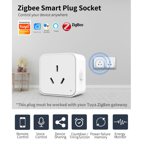 50mm Tuya ZigBee Gateway Smart Wiring Devices Socket AU Plug Power Monitor
