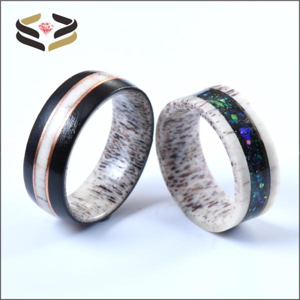Starry Opal Inlay Deer Antler Wedding Band 8mm with Invisible Setting