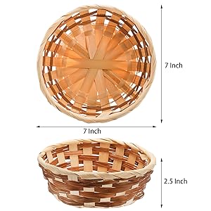 Round Gift Baskets, Bamboo Small Bread & Fruit Baskets, 7