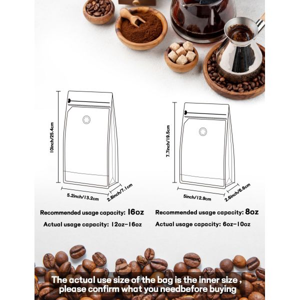 12oz/340g Flat Bottom Coffee Bean Packaging Bag Plastic Bolsa De Cafe with Valve and Zipper 250g/1kg Options Available