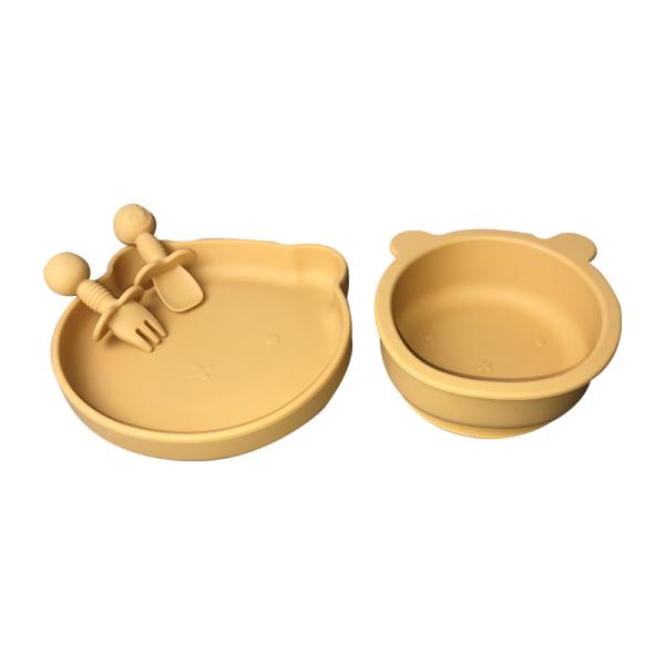 Durable Mini Suction Plate And Bowl Set Silicone Bear Shape For Baby Feeding
