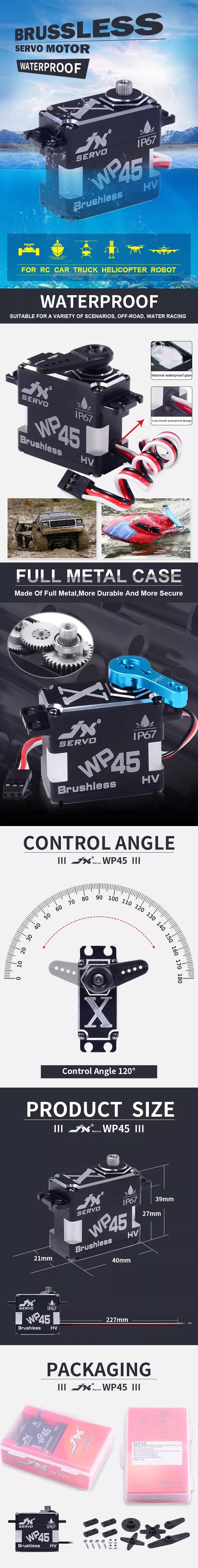 Hot JX WP45 KG 8.4V 0.11sec IP67 Waterproof Steel Gear Aluminum Coreless High Quality Servo RC Truck Helicopter Robot SAVOX
