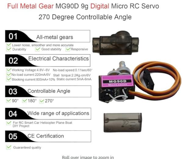 TIANKONGRC MG90D  9g Servo Motor Micro Servo For RC Airplane Robot DIY Project Parts.(Equipped mechanical limit)