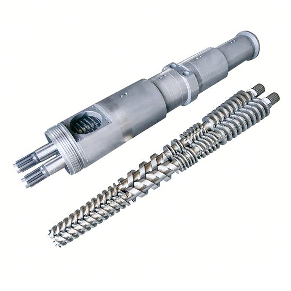 Vis et fourreau bimétalliques jumelés personnalisés pour machine de moulage par injection, extrudeuse de matériaux LDPE et PVC avec conception conique