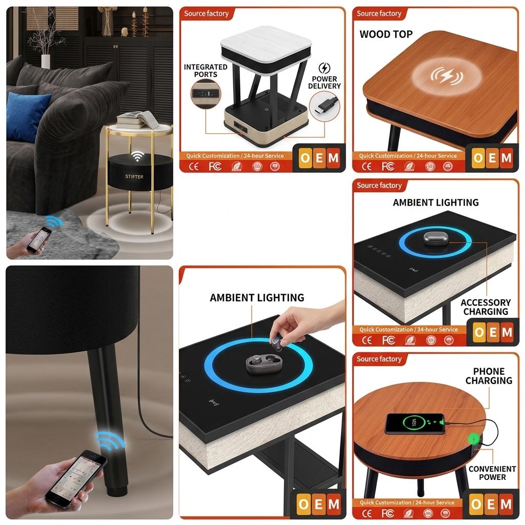 Smart Home Furniture C9 30W RMS Tempered Glass Wireless Charging Modern Living Room