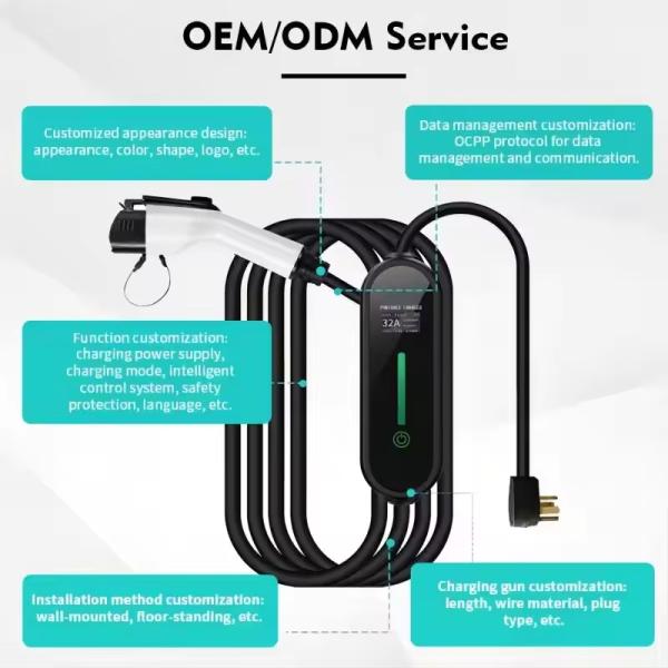 Chargeur de voiture électrique 32A 7Kw avec câble 5m en option