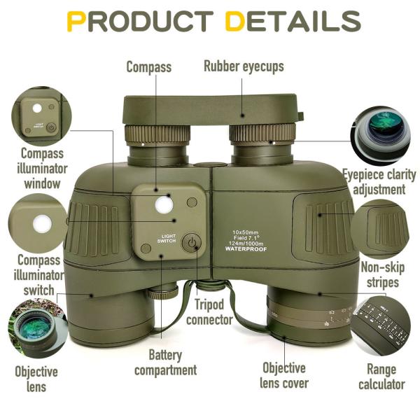 10x50 Military Marine Binocular Telescope Fogproof With Rangefinder