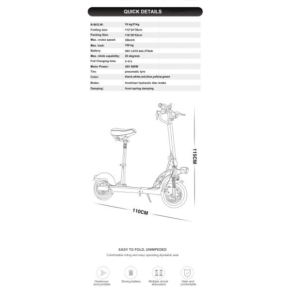 E4-6 Electric Bike 10 Inch Foldable Electric Scooter Two Wheel With Ajustable Seat