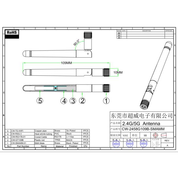 Dual Band 2.4GHz 5.8GHz Omni Wifi Antenna With SMA Male Connector