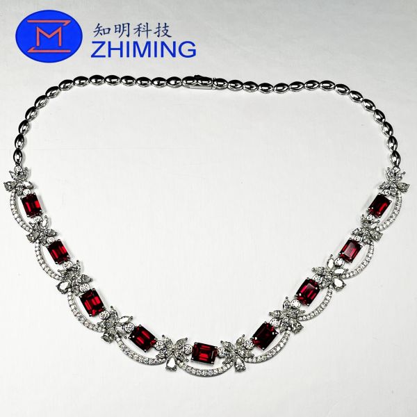 Custom Gemstone Jewelry Lab-Grown Pigeon Blood Red Sapphire Necklace