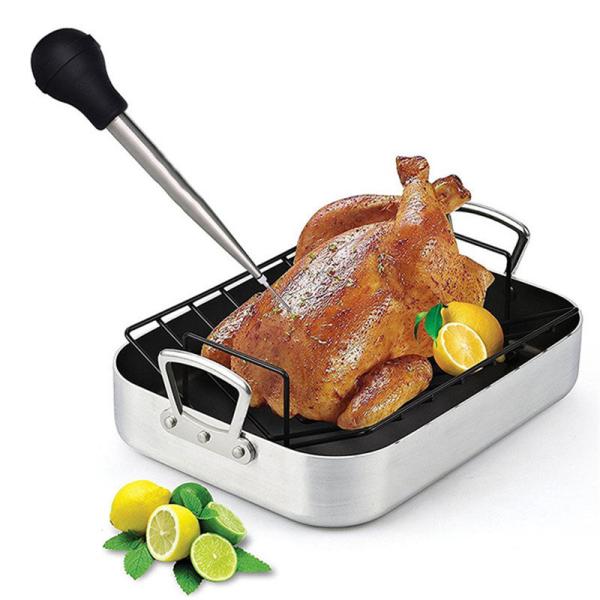 304 Stainless Steel Silicone Drip Oil Seasoning Tube for BBQ Turkey Needle in Balck